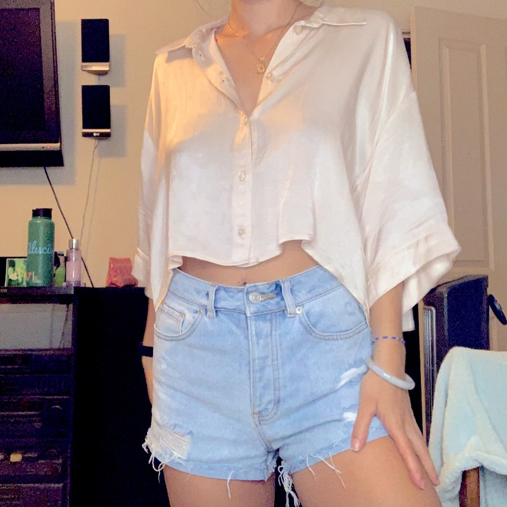 Satin Button Down Blouse